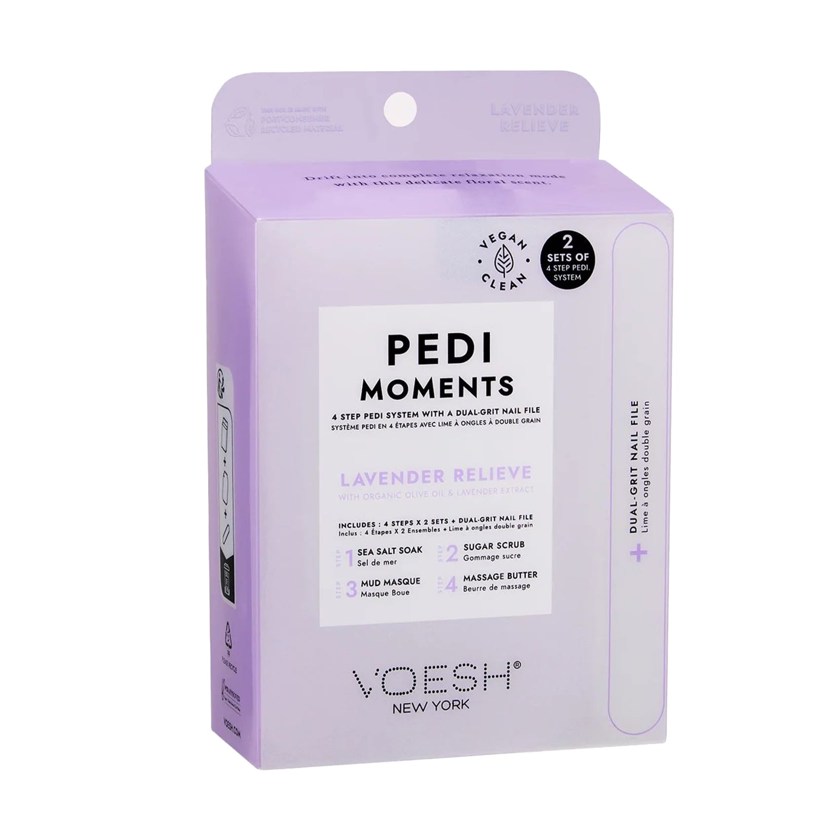 Набір для педикюру VOESH Pedi Moments Duo Lavender Relieve (морська сіль, 2*35 г + скраб, 2*20 г + маска, 2*20 г + олія, 2*15.5 г + пилочка, 1 шт)
